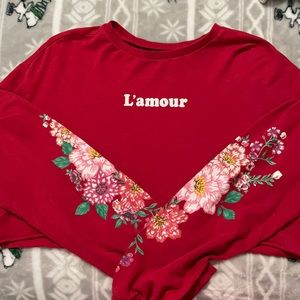 Forever 21 “L’ amour” Long Sleeve Cropped Sweater